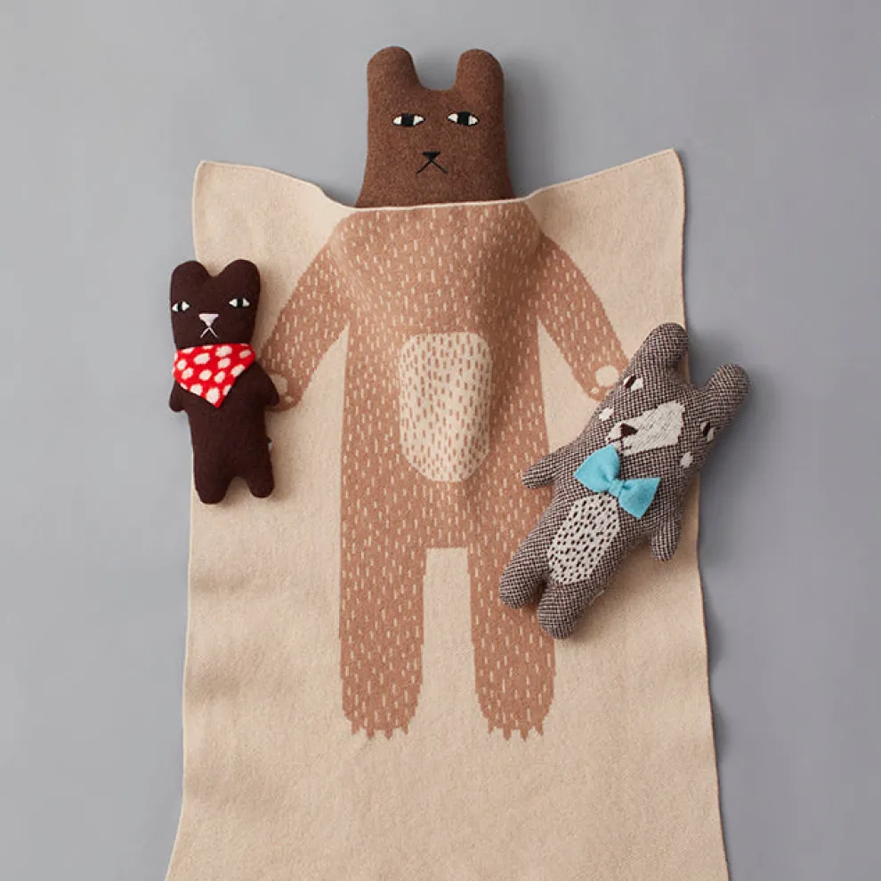 Bear Mini Blanket - Oatmeal & Brown