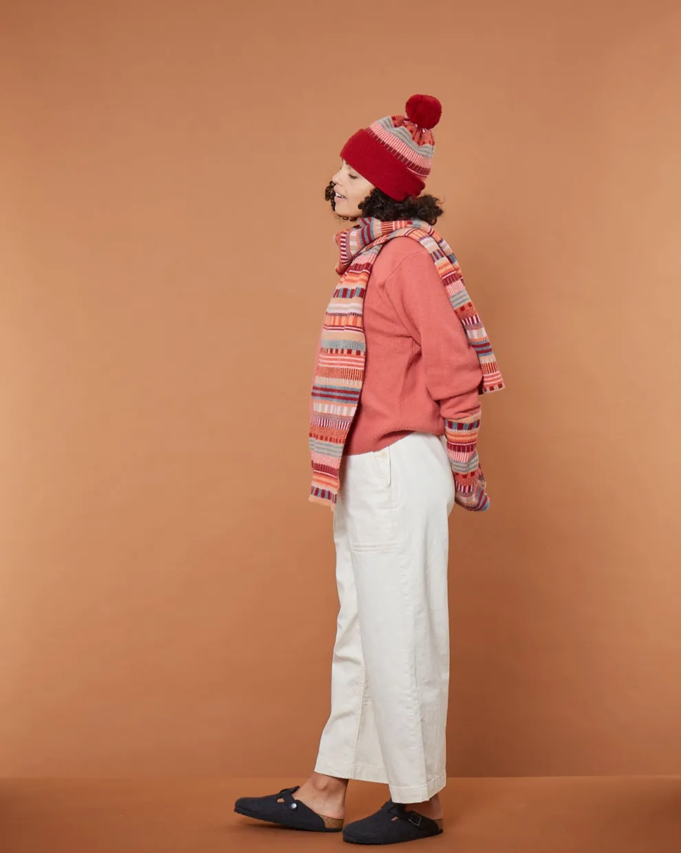 Static Stripe Beanie Hat- Dubonnet